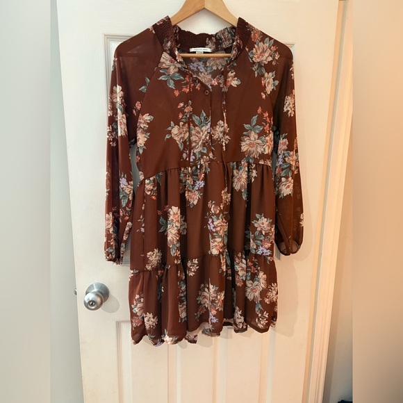 American Eagle long sleeve brown floral mini dress size xs - Picture 2 of 14
